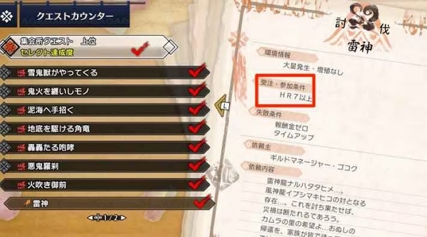 ハンターランクの解放される要素