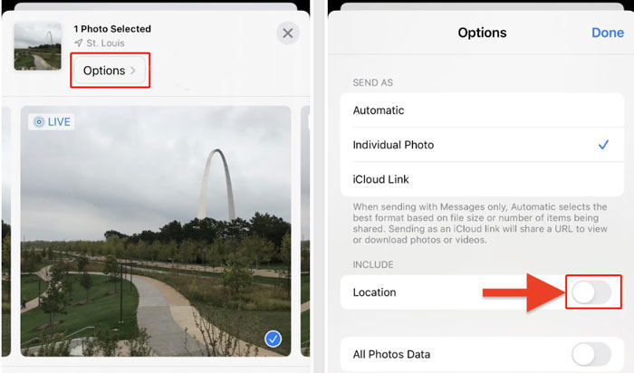 remove geotag iphone when share
