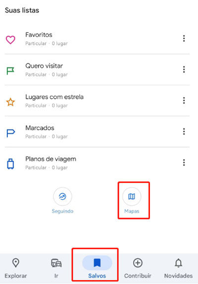 salvos Google Maps no Android