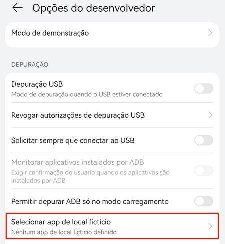 selecionar app de faka GPS Android