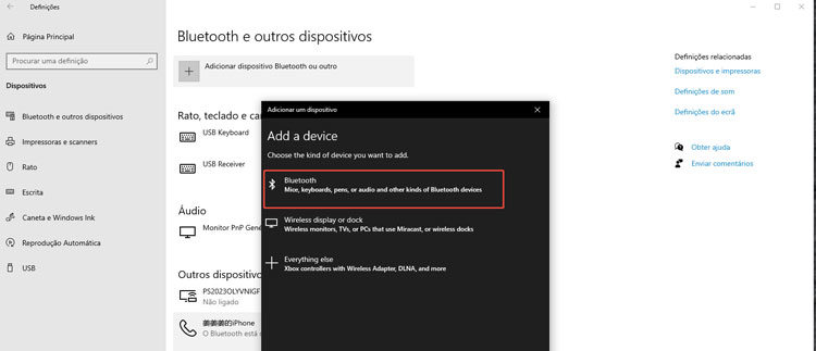 Selecionar Bluetooth