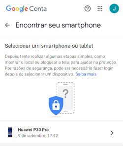selecione dispositivo no Encontre Meu Dispositivo