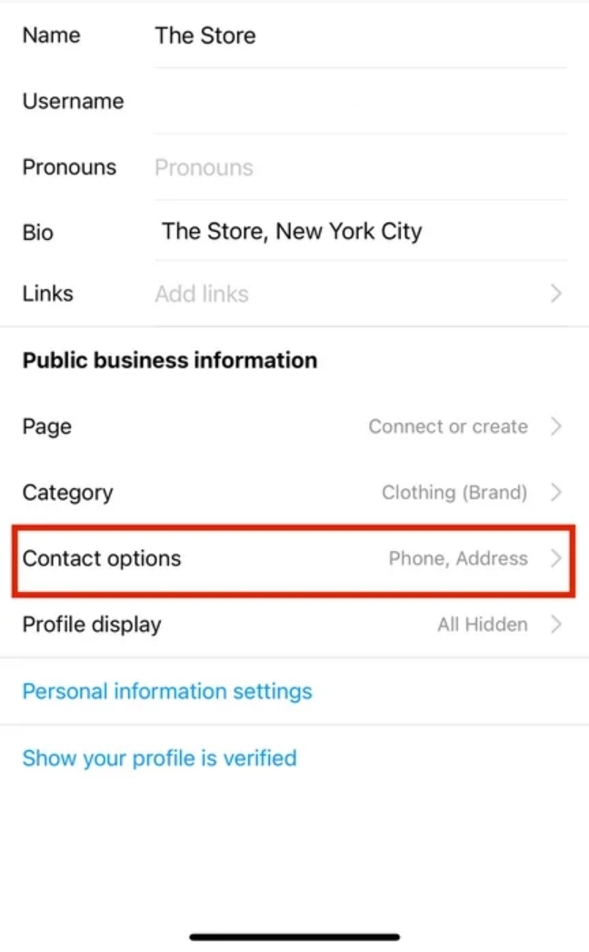 select contact options