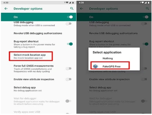 select fake gps app as mock location app