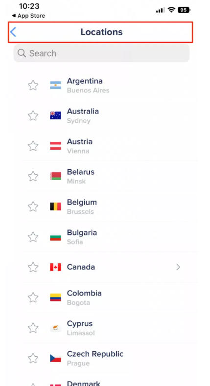 select the desired server location
