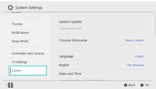 select the region option