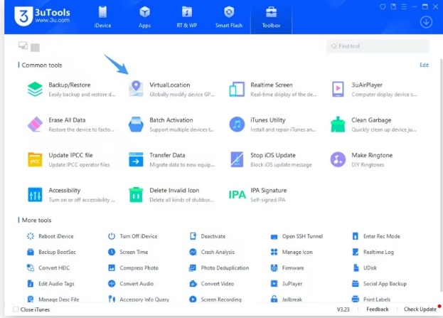 select the virtual location feature