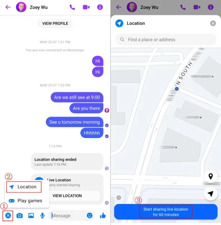 send location messenger on android