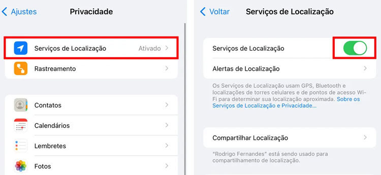Desative a permissão de localização nos apps