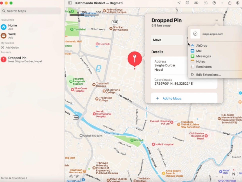 share location with maps on mac
