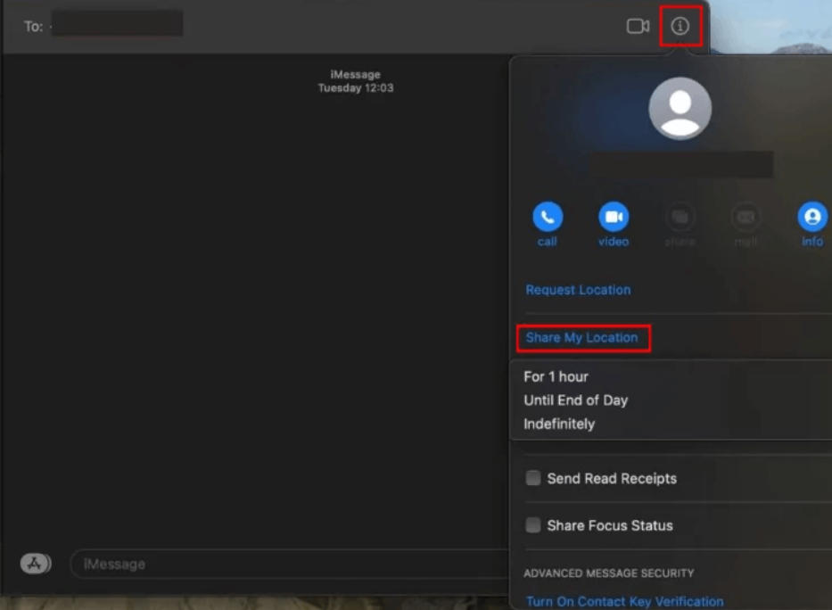 share location with messages on mac