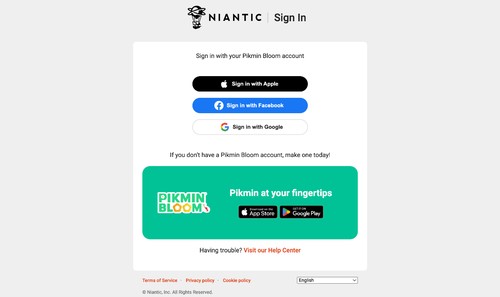 Niantic Sign In 登入頁面