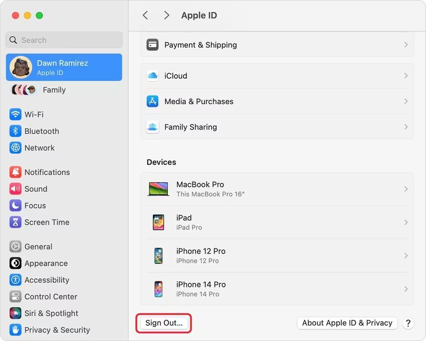 sign out from your account on mac