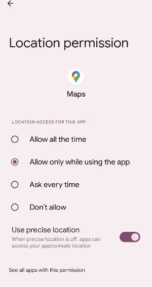 turn off location permission android