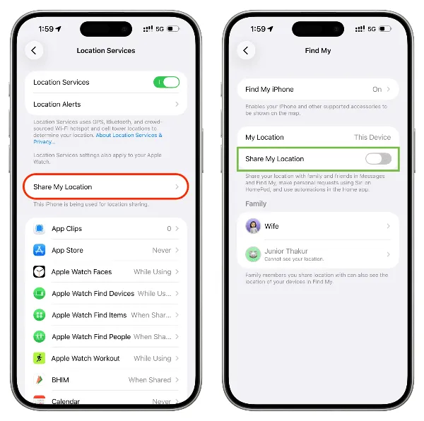 stop sharing location on ios