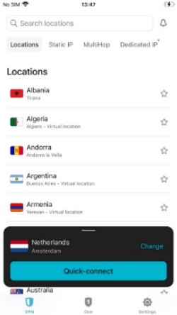 Surfshark　クイック接続