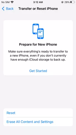tap erase all content settings