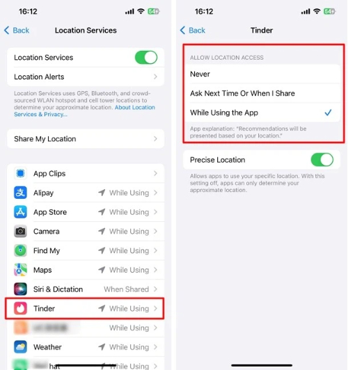 tinder location permission iphone 