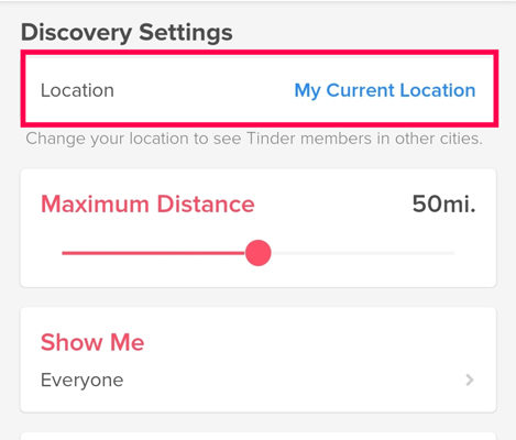 데이팅 앱 틴더에서 위치 변경
