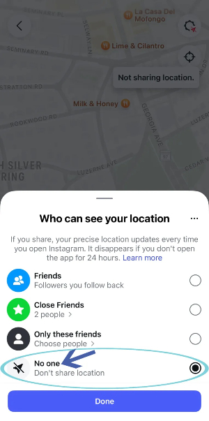 turn off location on instagram map