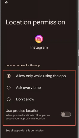 turn off location services on instagram android