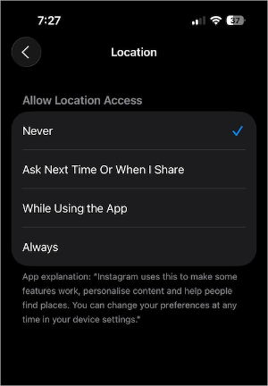turn off location services on instagram iphone