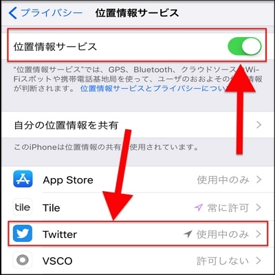 iPhoneでTwitterの位置情報をオフ
