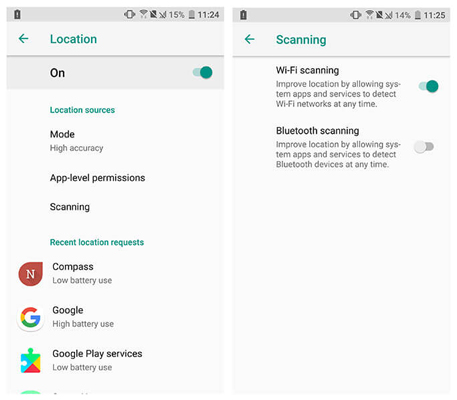 turn on location android