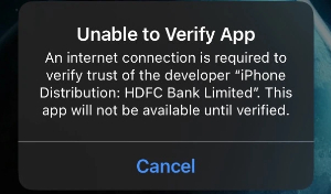 unable to verify app