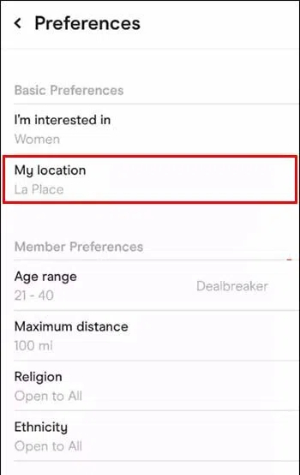 update Hinge location via preferences