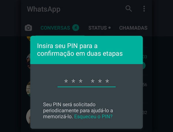 Use a Verificação em Duas Etapas do WhatsApp